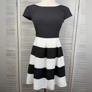 B DARLIN Fit & Flare Retro Style Mini Dress Black & White Stripes-5/6